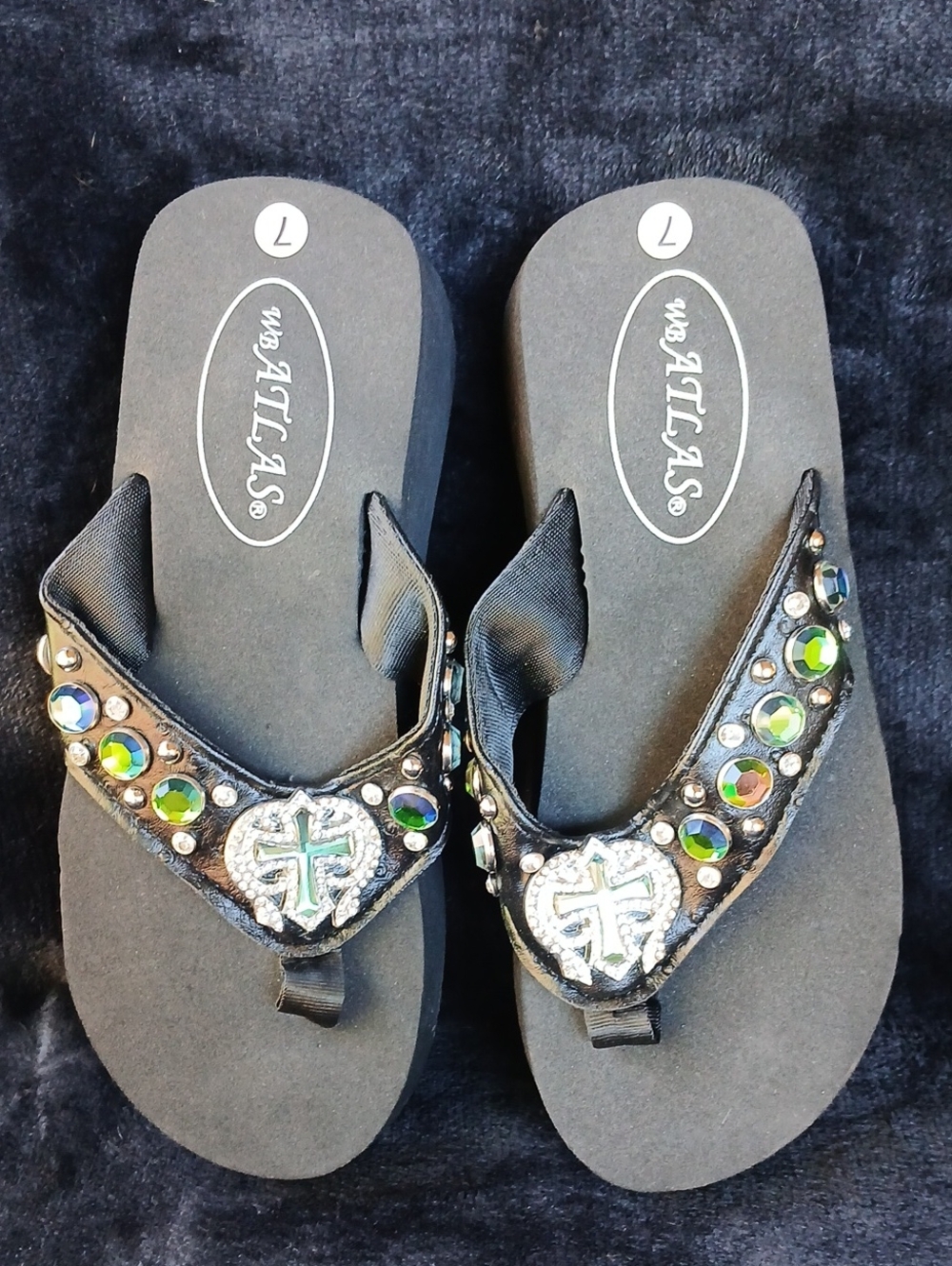 ATLAS Jeweled Black Platform Flip Flops